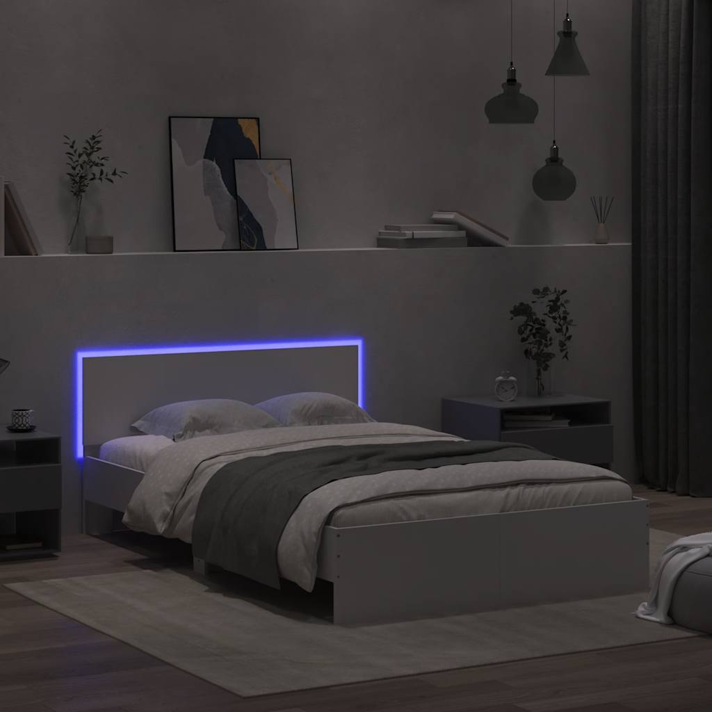 Bedframe met hoofdeinde en LED wit 120x190 cm is nu te koop bij PeponiXL, paradijselijk wonen!
