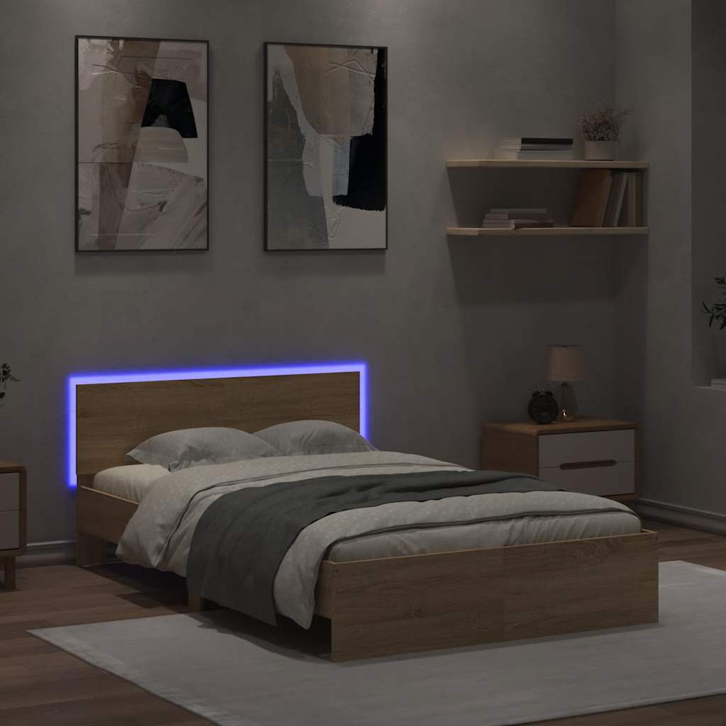 Bedframe met hoofdeinde en LED sonoma eikenkleurig 120x190 cm is nu te koop bij PeponiXL, paradijselijk wonen!