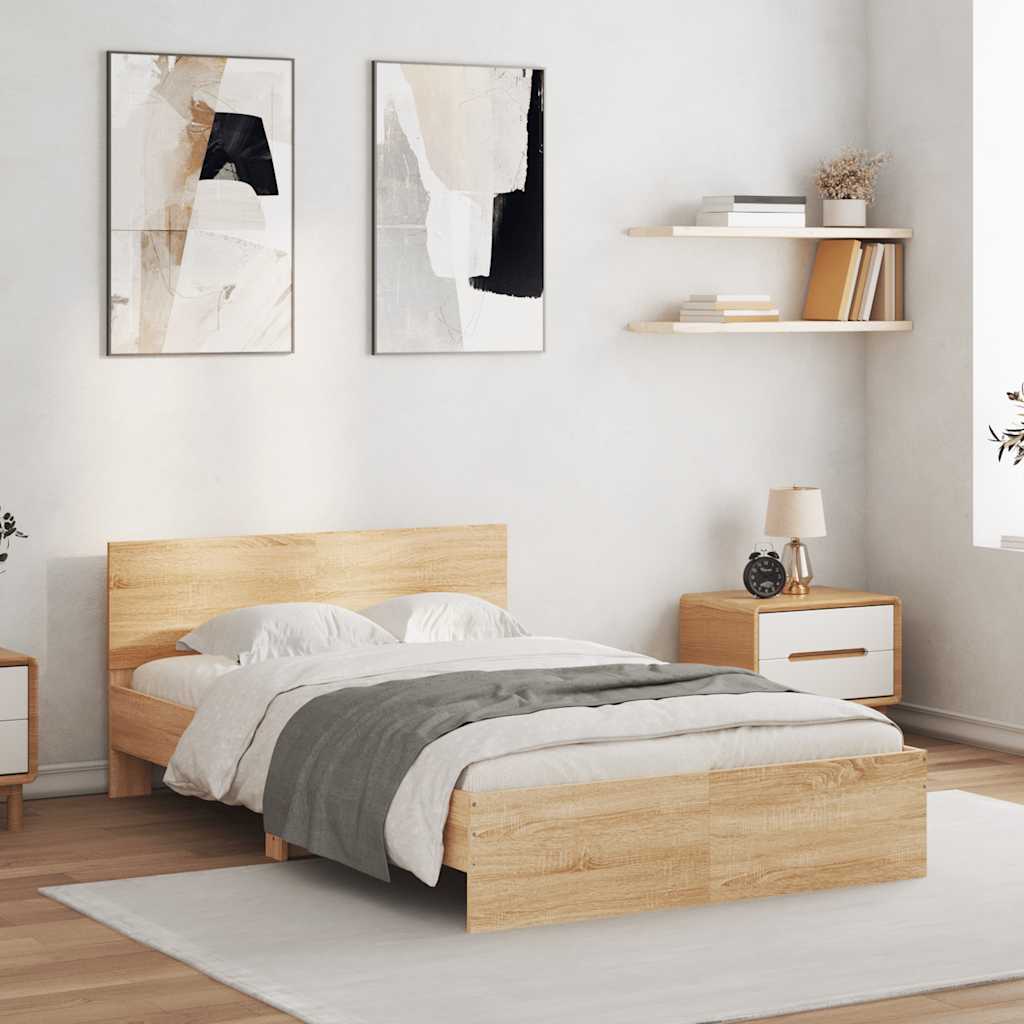 Bedframe met hoofdeinde en LED sonoma eikenkleurig 120x190 cm is nu te koop bij PeponiXL, paradijselijk wonen!