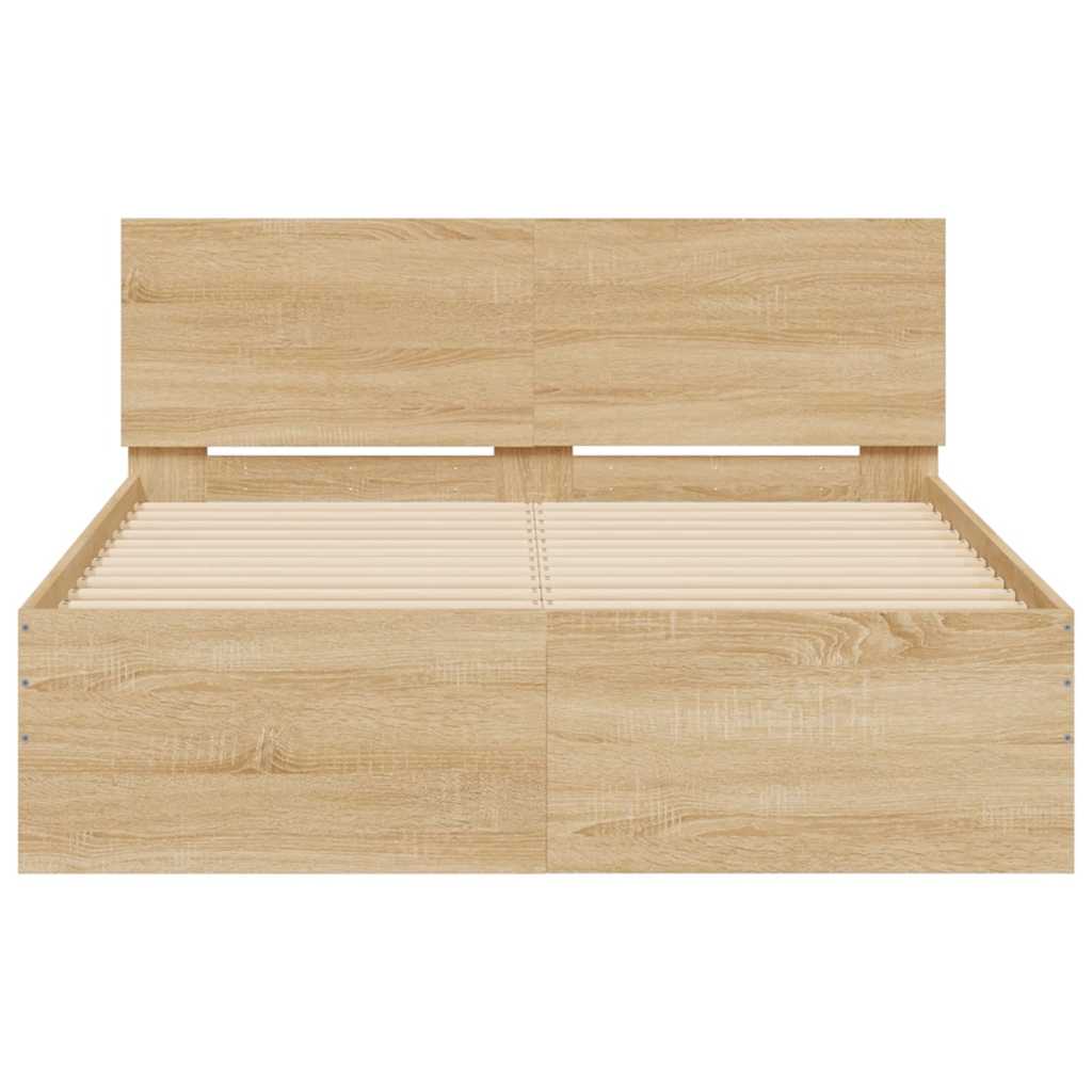 Bedframe met hoofdeinde en LED sonoma eikenkleurig 120x190 cm is nu te koop bij PeponiXL, paradijselijk wonen!
