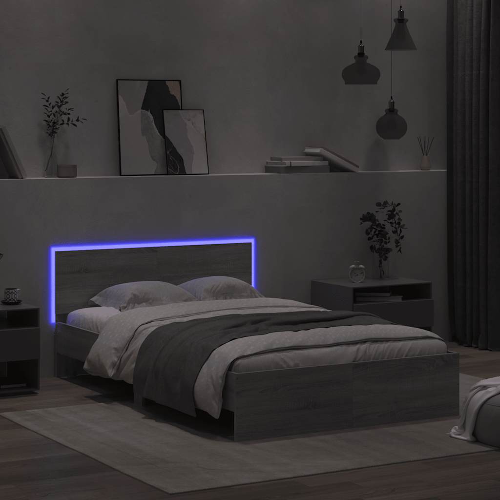 Bedframe met hoofdeinde en LED grijs sonoma eiken 120x190 cm is nu te koop bij PeponiXL, paradijselijk wonen!