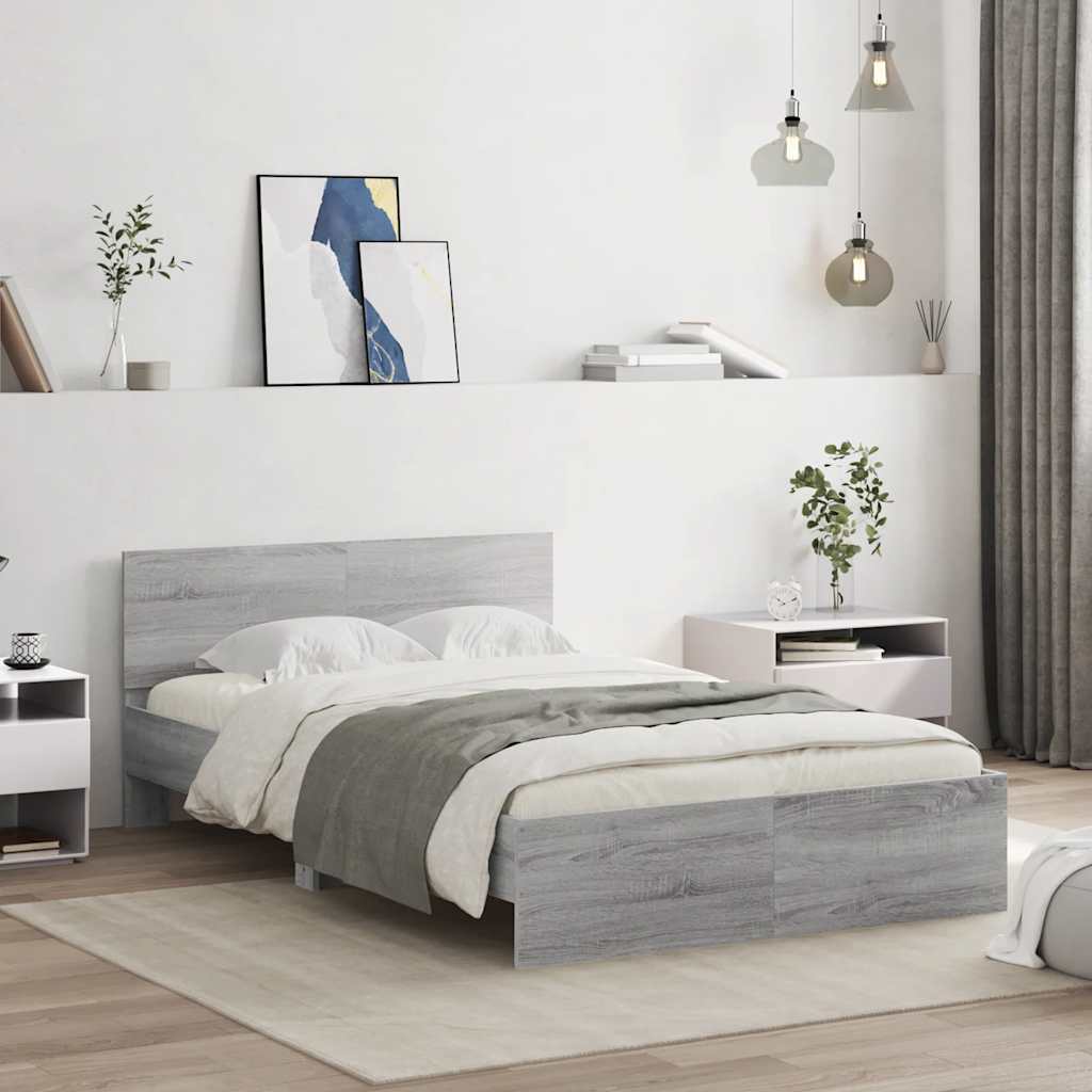 Bedframe met hoofdeinde en LED grijs sonoma eiken 120x190 cm is nu te koop bij PeponiXL, paradijselijk wonen!