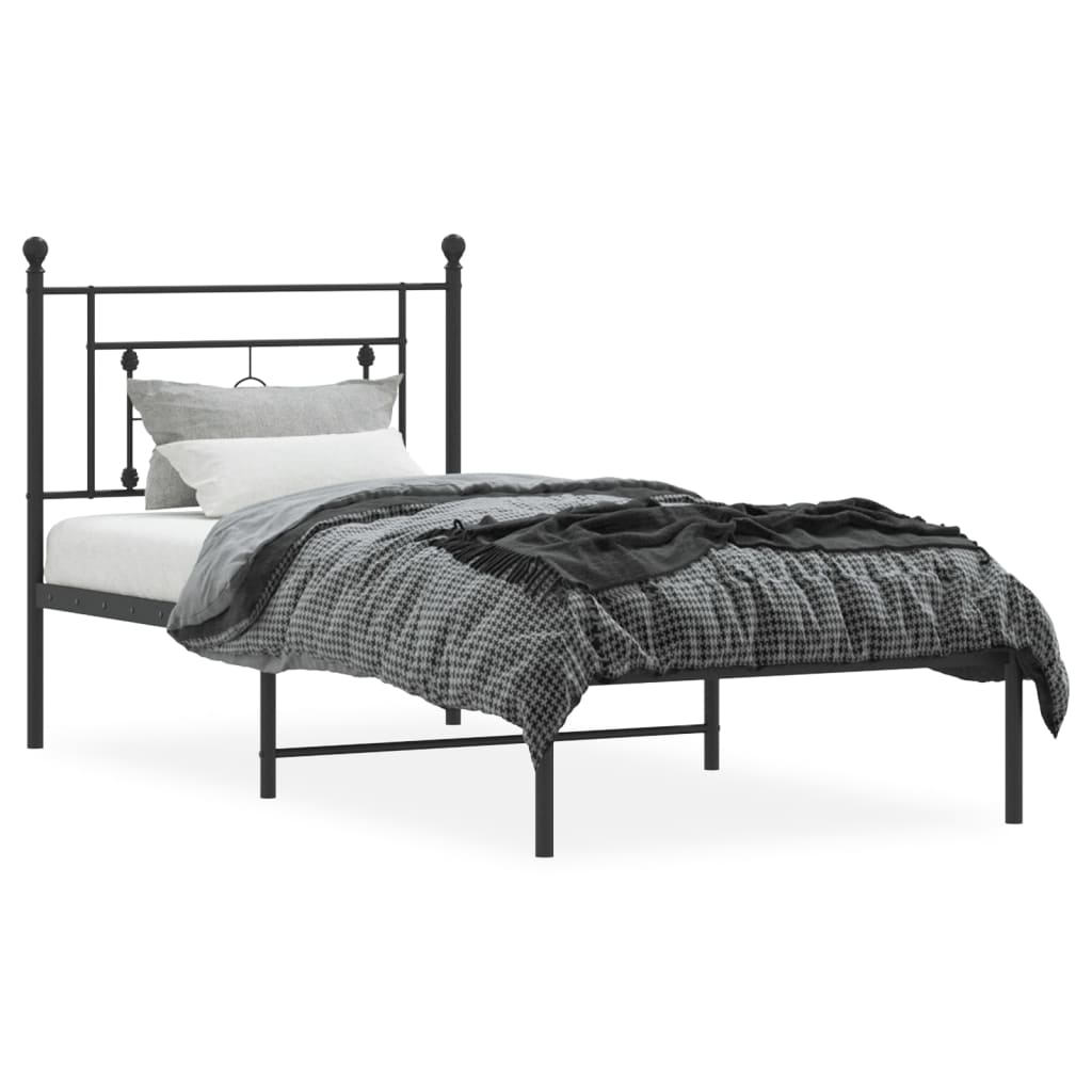 Bedframe met hoofdbord metaal zwart 100x190 cm is nu te koop bij PeponiXL, paradijselijk wonen!