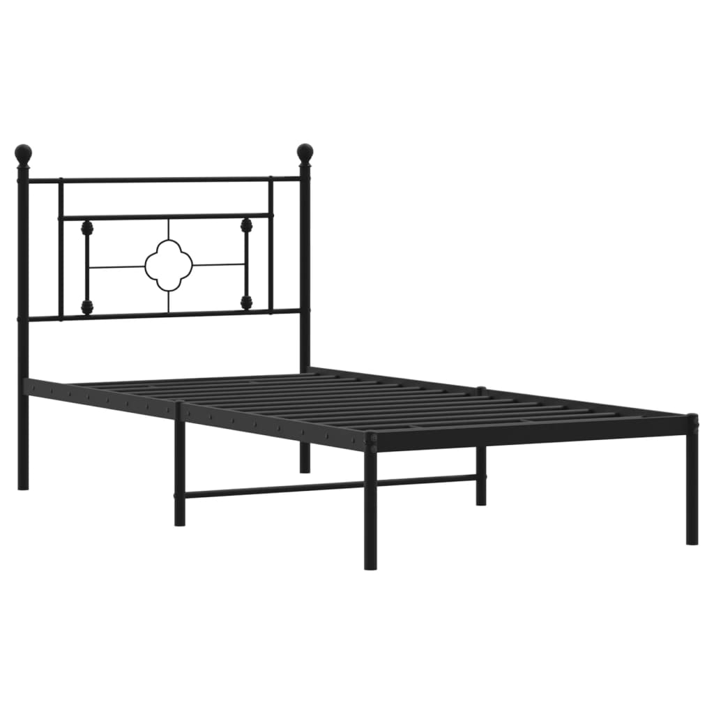 Bedframe met hoofdbord metaal zwart 100x190 cm is nu te koop bij PeponiXL, paradijselijk wonen!