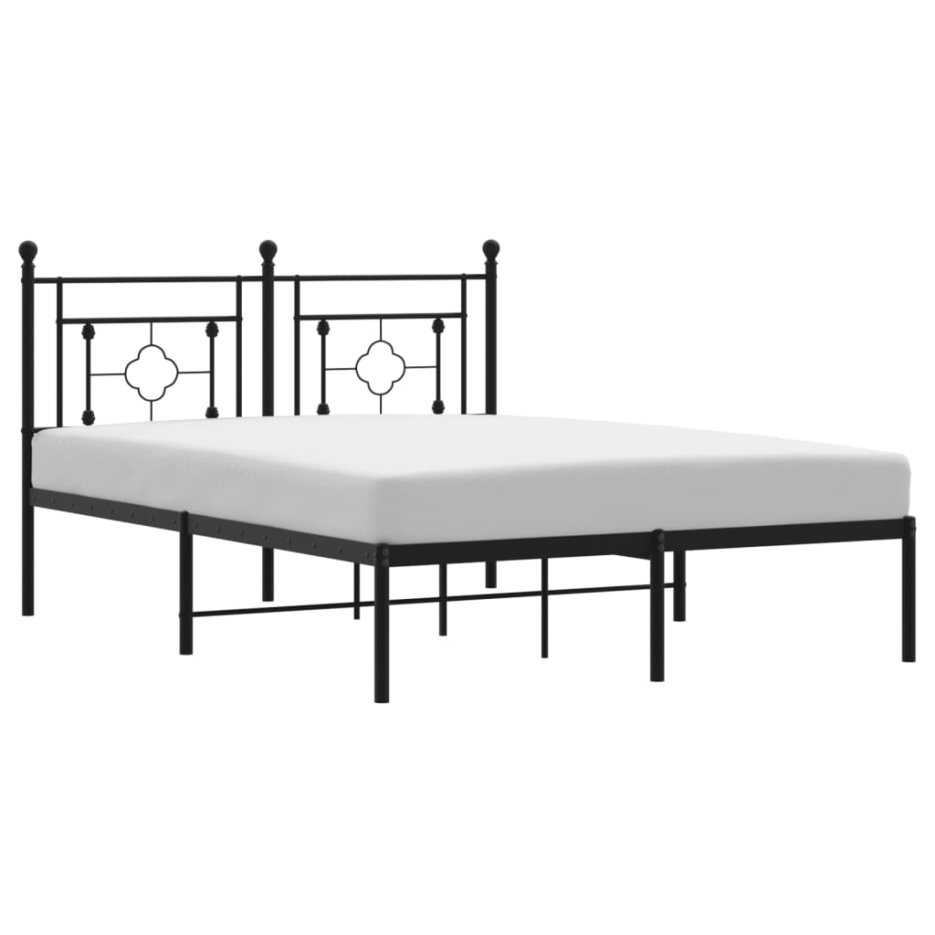 Bedframe met hoofdbord metaal zwart 135x190 cm is nu te koop bij PeponiXL, paradijselijk wonen!