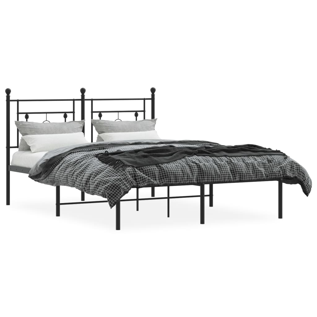 Bedframe met hoofdbord metaal zwart 135x190 cm is nu te koop bij PeponiXL, paradijselijk wonen!