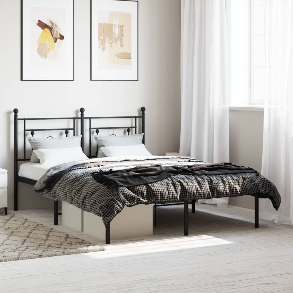 Bedframe met hoofdbord metaal zwart 135x190 cm is nu te koop bij PeponiXL, paradijselijk wonen!