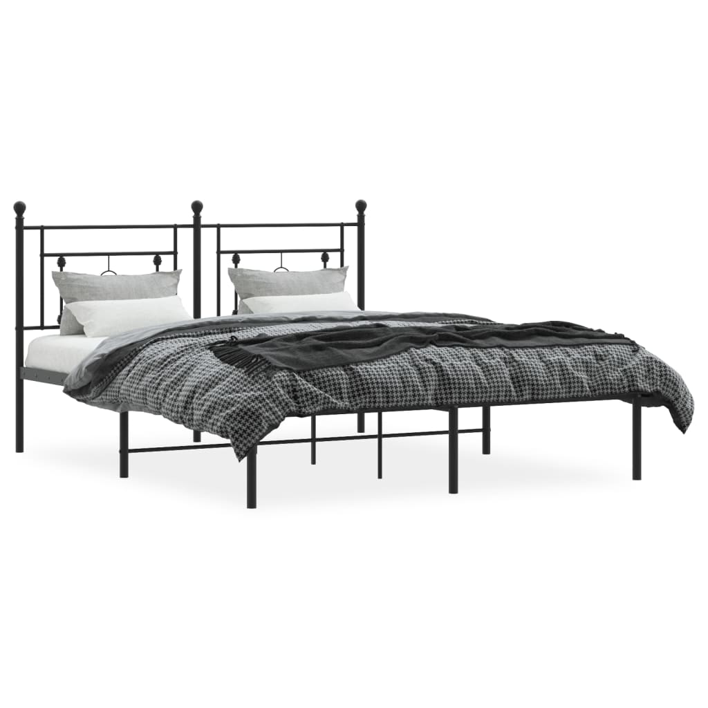 Bedframe met hoofdbord metaal zwart 160x200 cm is nu te koop bij PeponiXL, paradijselijk wonen!