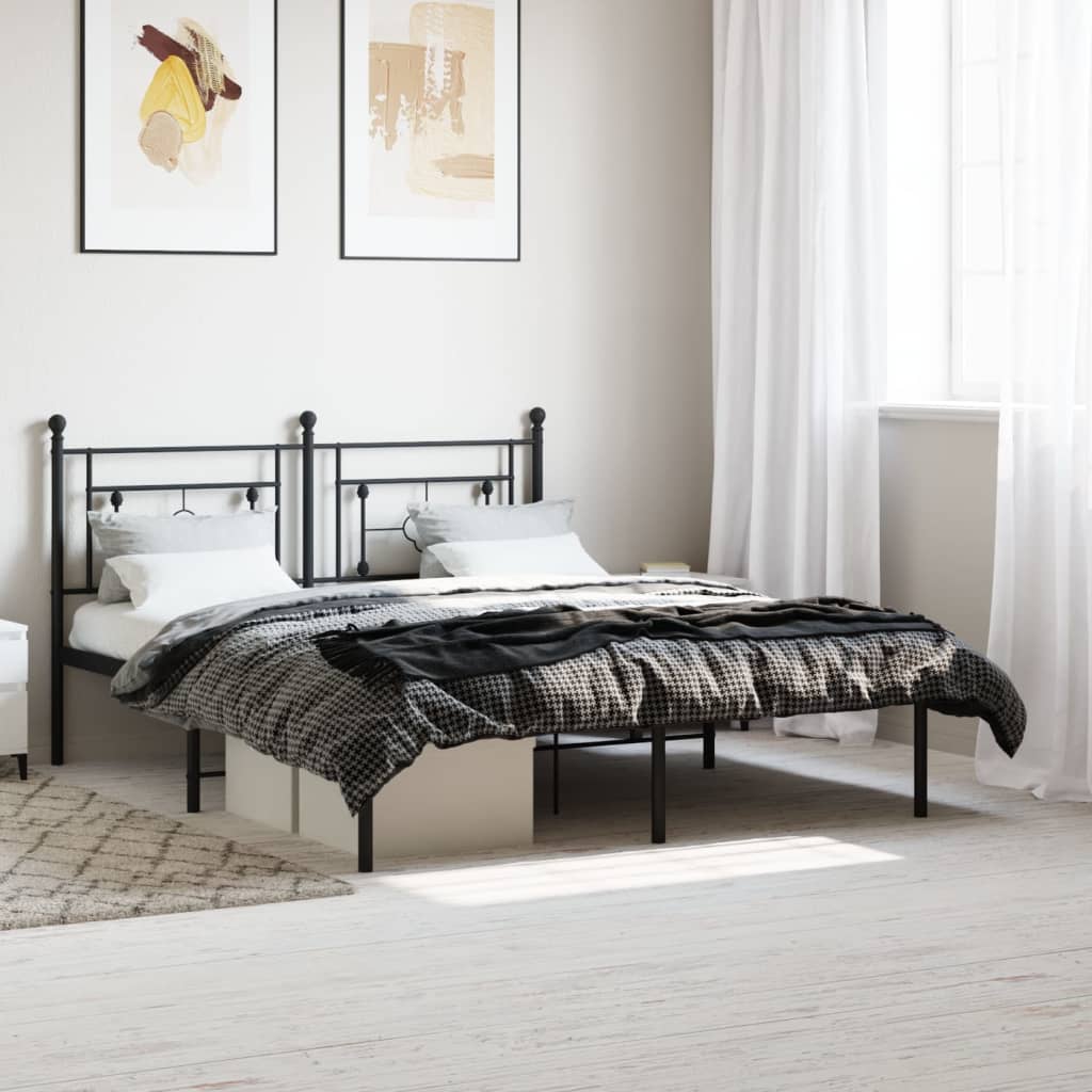 Bedframe met hoofdbord metaal zwart 160x200 cm is nu te koop bij PeponiXL, paradijselijk wonen!