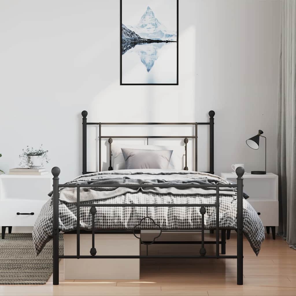 Bedframe met hoofd- en voeteneinde metaal zwart 100x200 cm is nu te koop bij PeponiXL, paradijselijk wonen!