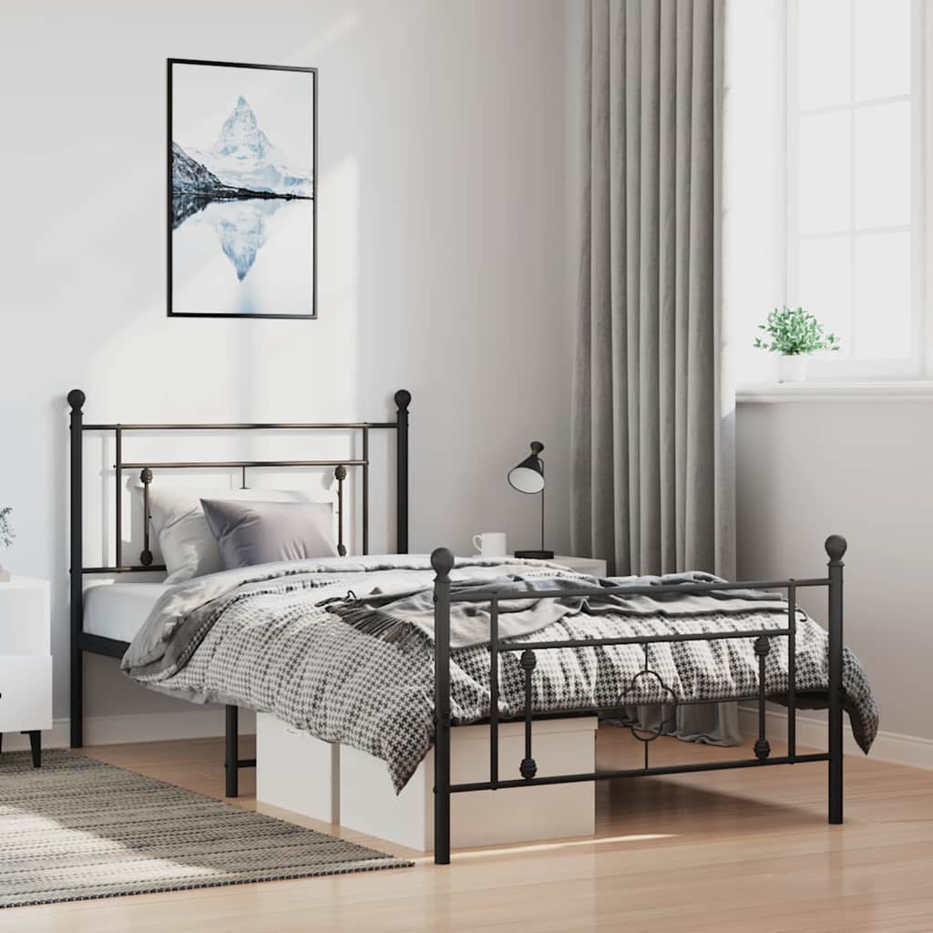 Bedframe met hoofd- en voeteneinde metaal zwart 100x200 cm is nu te koop bij PeponiXL, paradijselijk wonen!