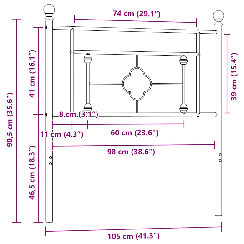 Vervangend hoofdbord 100 cm metaal zwart is nu te koop bij PeponiXL, paradijselijk wonen!