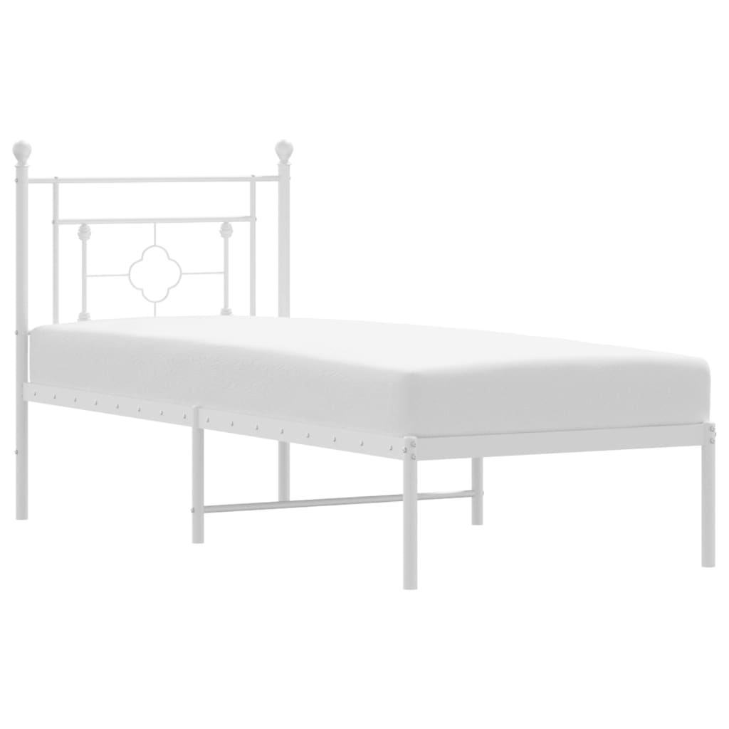 Bedframe met hoofdbord zonder matras metaal wit 75x190 cm is nu te koop bij PeponiXL, paradijselijk wonen!