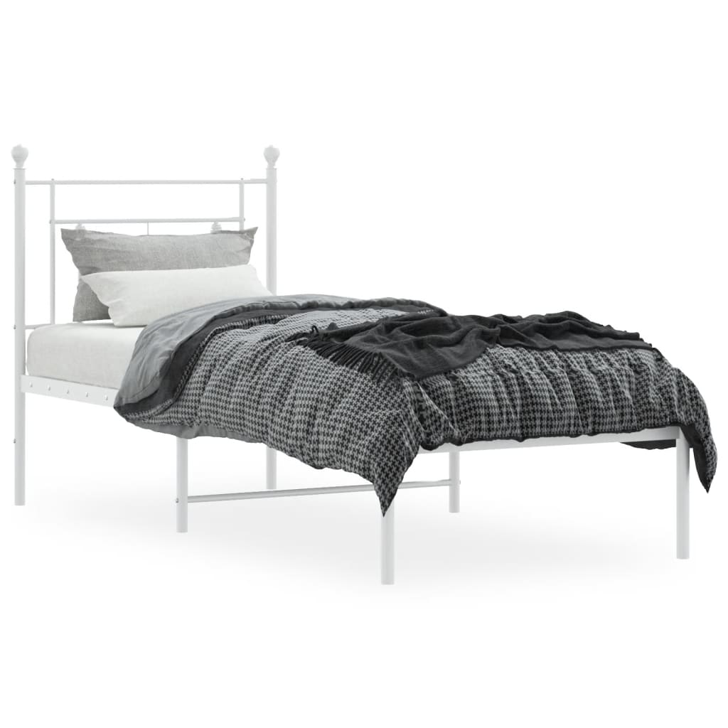 Bedframe met hoofdbord zonder matras metaal wit 75x190 cm is nu te koop bij PeponiXL, paradijselijk wonen!