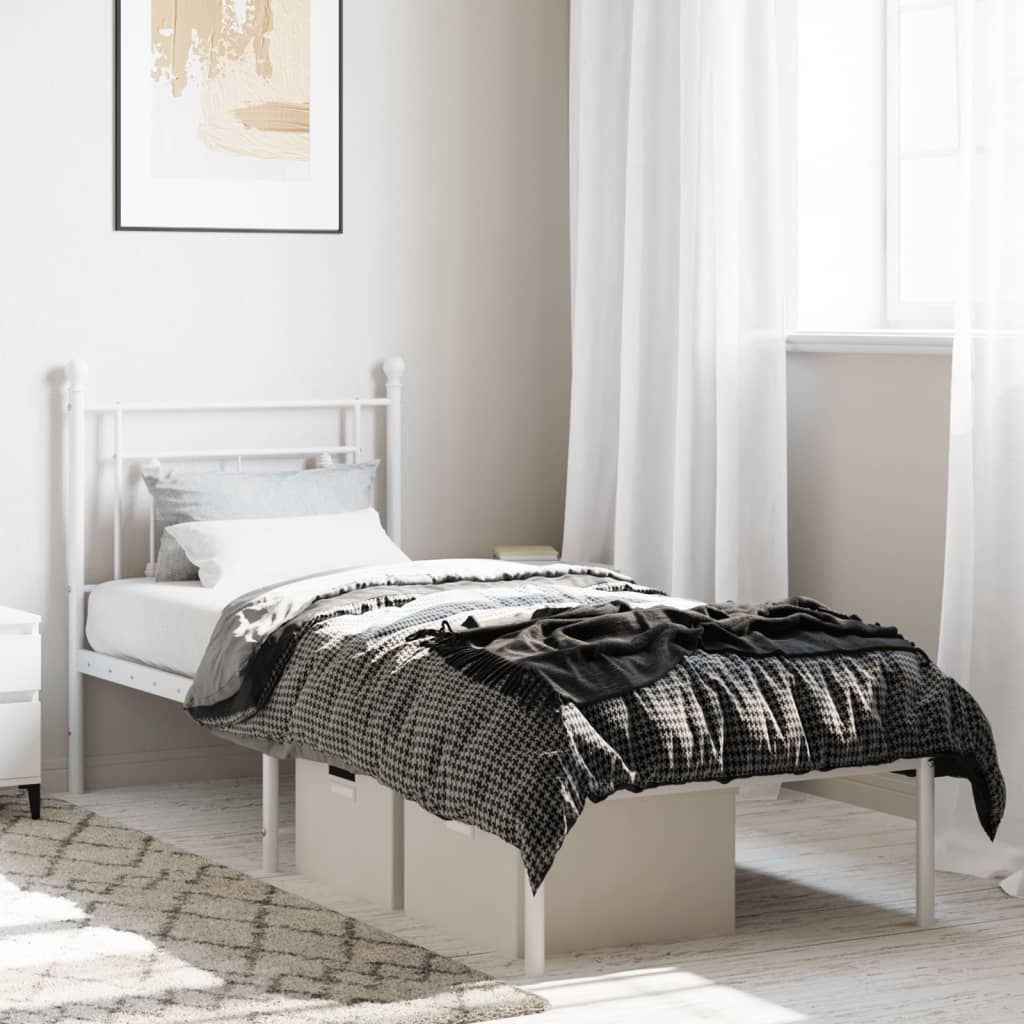 Bedframe met hoofdbord zonder matras metaal wit 75x190 cm is nu te koop bij PeponiXL, paradijselijk wonen!