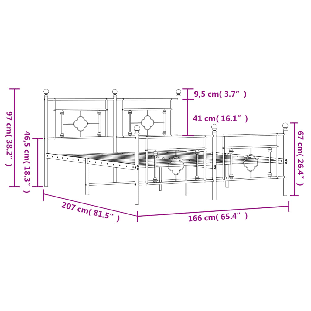 Bedframe met hoofd- en voeteneinde metaal wit 160x200 cm is nu te koop bij PeponiXL, paradijselijk wonen!