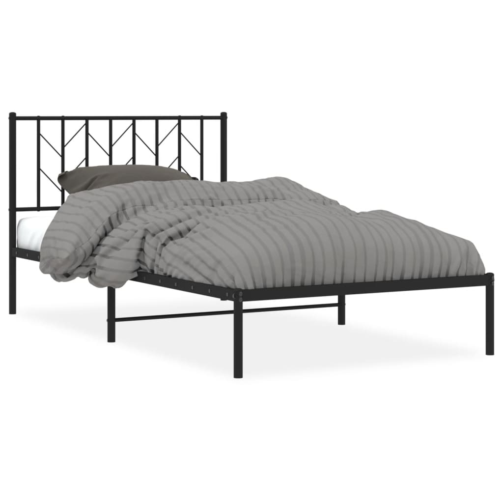 Bedframe met hoofdbord metaal zwart 107x203 cm is nu te koop bij PeponiXL, paradijselijk wonen!
