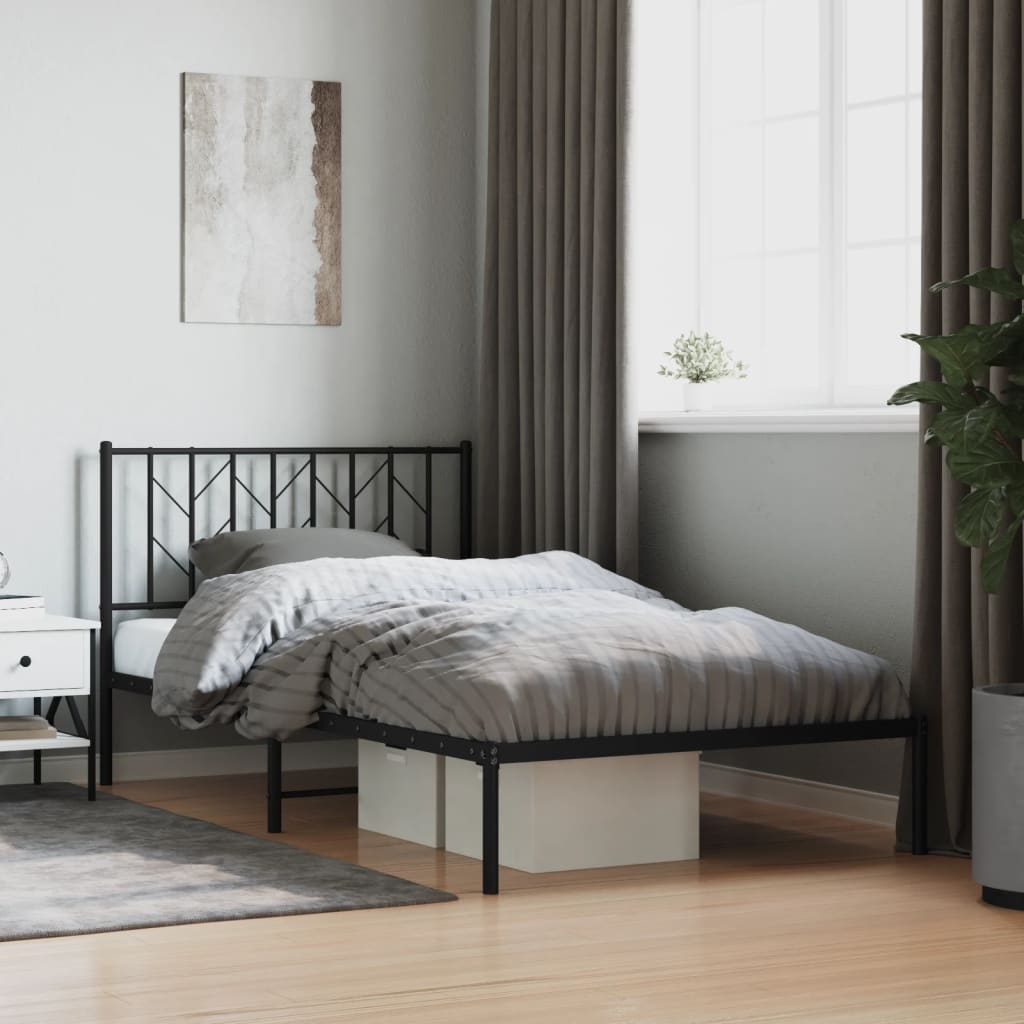 Bedframe met hoofdbord metaal zwart 107x203 cm is nu te koop bij PeponiXL, paradijselijk wonen!