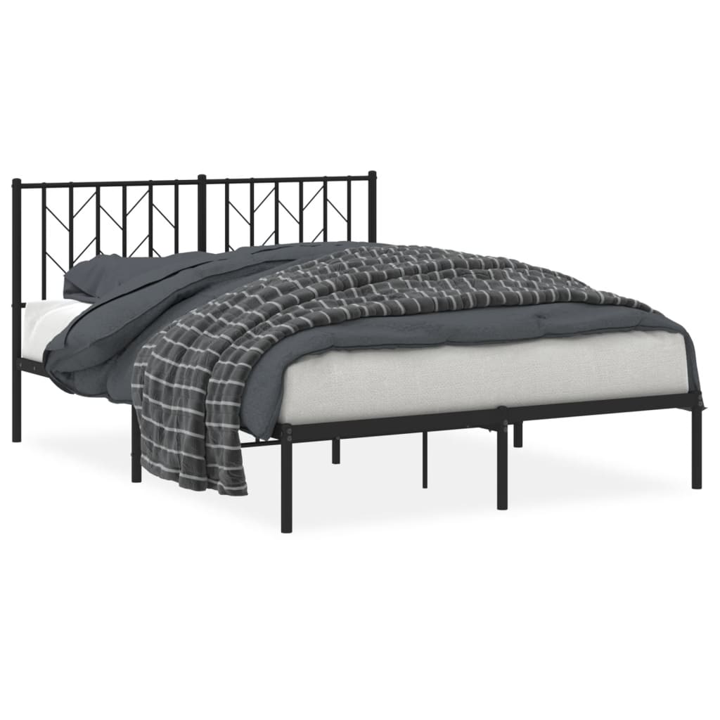 Bedframe met hoofdbord metaal zwart 140x190 cm is nu te koop bij PeponiXL, paradijselijk wonen!