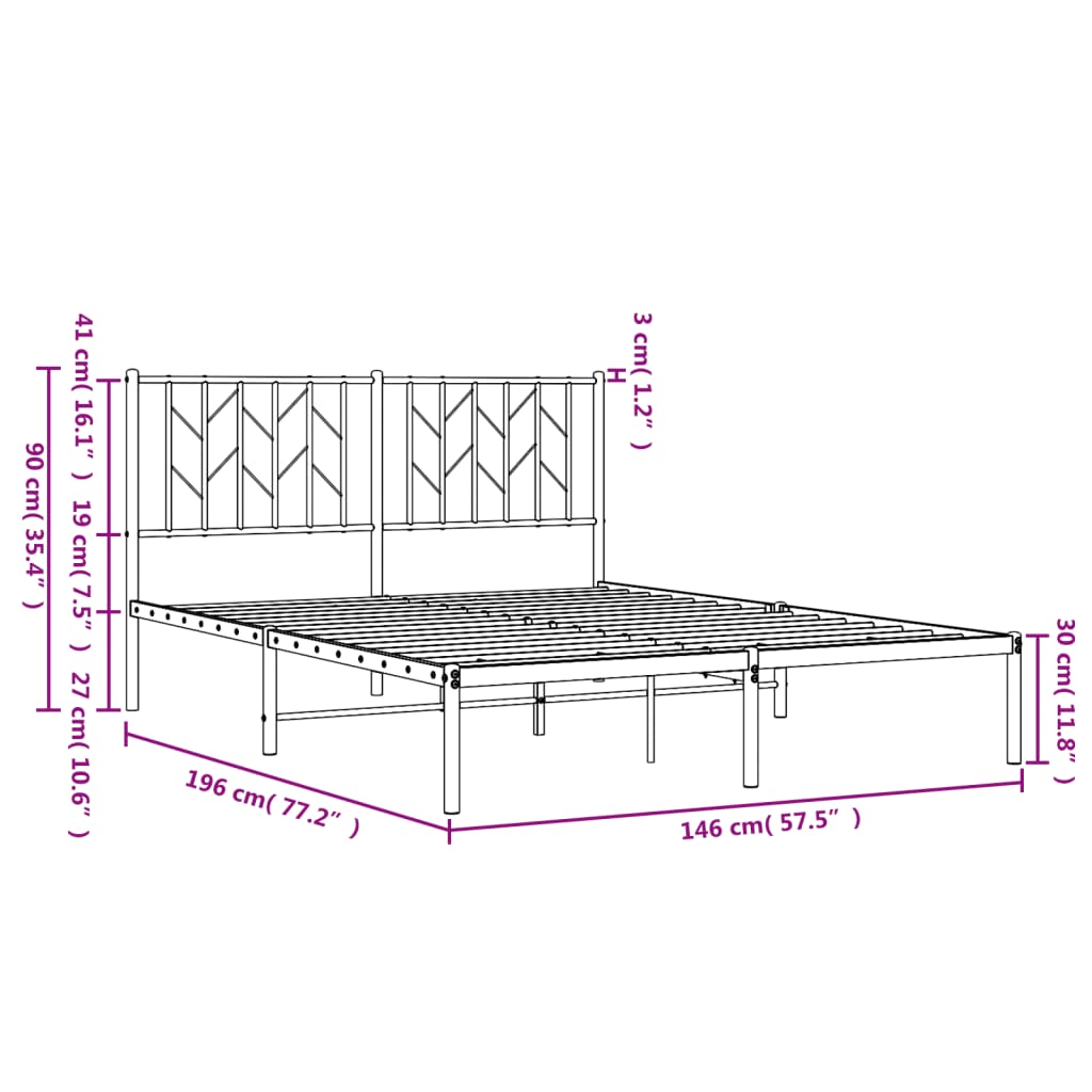 Bedframe met hoofdbord metaal zwart 140x190 cm is nu te koop bij PeponiXL, paradijselijk wonen!