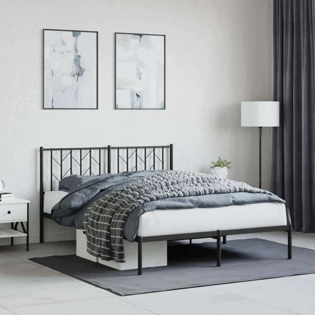 Bedframe met hoofdbord metaal zwart 140x190 cm is nu te koop bij PeponiXL, paradijselijk wonen!