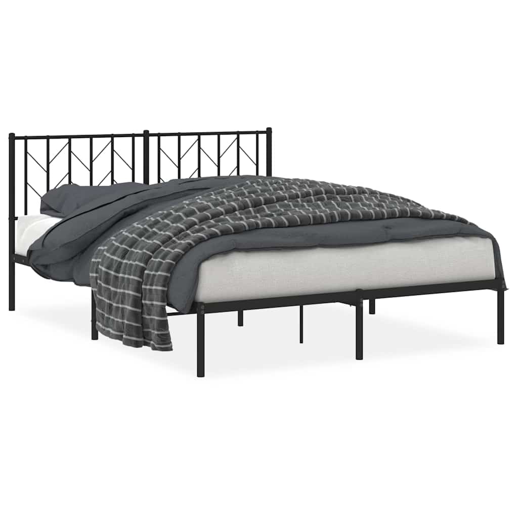 Bedframe met hoofdbord metaal zwart 150x200 cm