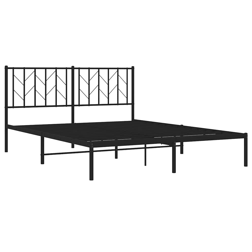 Bedframe met hoofdbord metaal zwart 150x200 cm