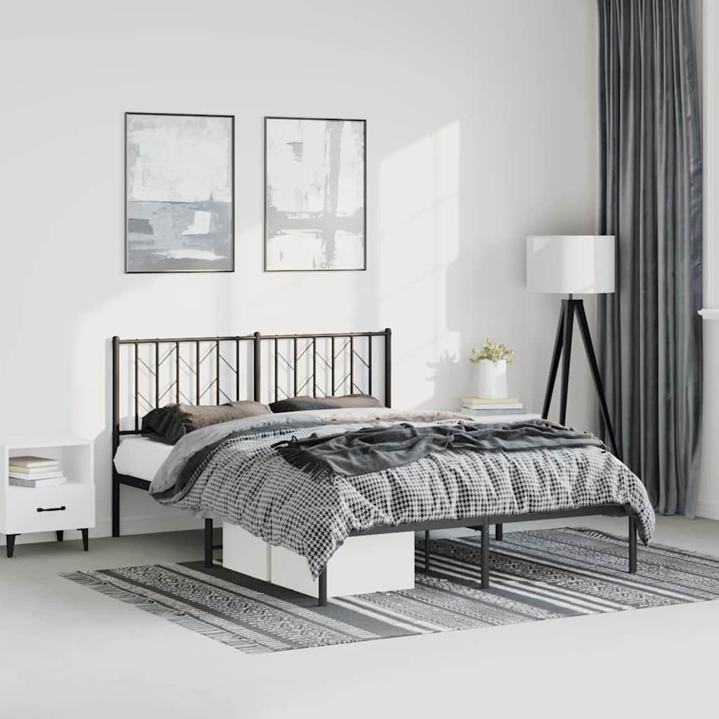 Bedframe met hoofdbord metaal zwart 150x200 cm