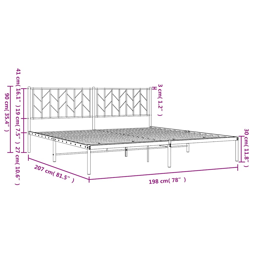 Bedframe met hoofdbord metaal zwart 193x203 cm is nu te koop bij PeponiXL, paradijselijk wonen!