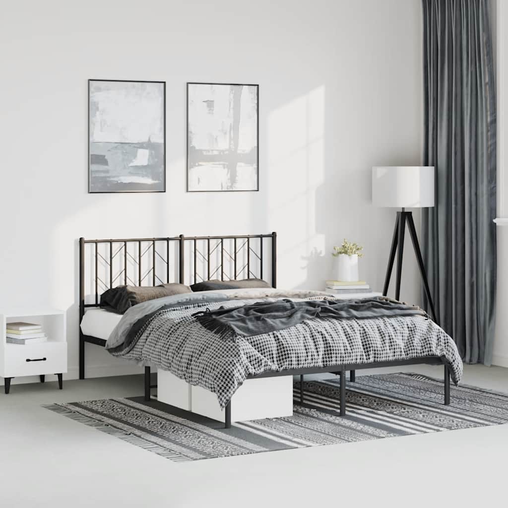 Bedframe met hoofdbord metaal zwart 193x203 cm is nu te koop bij PeponiXL, paradijselijk wonen!