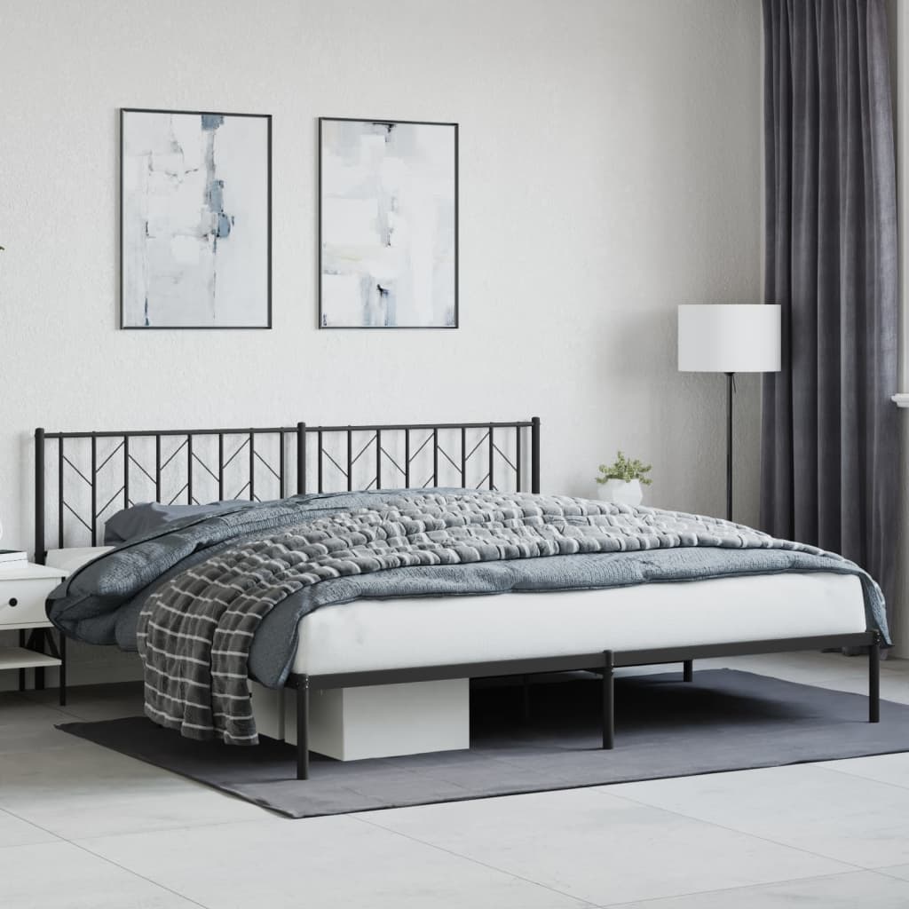 Bedframe met hoofdbord metaal zwart 200x200 cm is nu te koop bij PeponiXL, paradijselijk wonen!