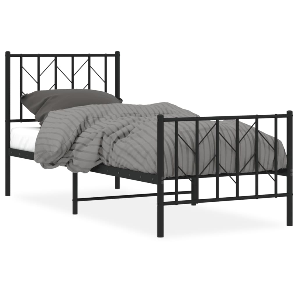 Bedframe met hoofd- en voeteneinde metaal zwart 75x190 cm is nu te koop bij PeponiXL, paradijselijk wonen!