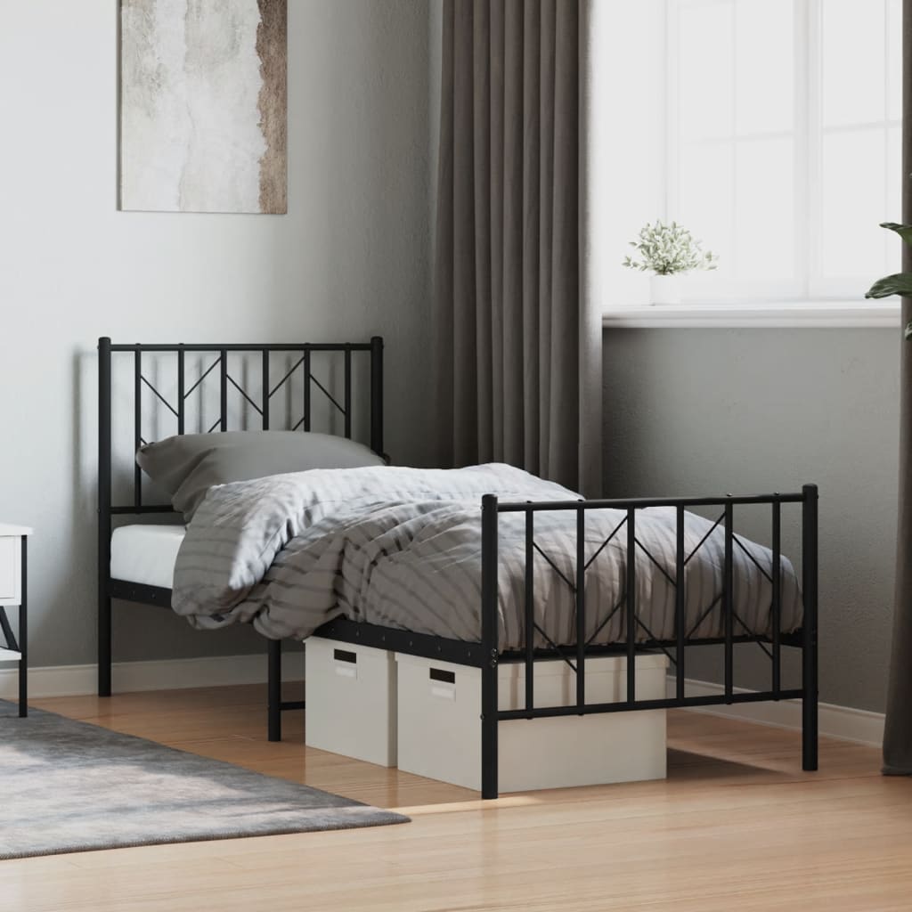 Bedframe met hoofd- en voeteneinde metaal zwart 75x190 cm is nu te koop bij PeponiXL, paradijselijk wonen!