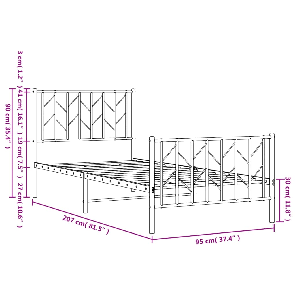 Bedframe met hoofd- en voeteneinde metaal zwart 90x200 cm is nu te koop bij PeponiXL, paradijselijk wonen!