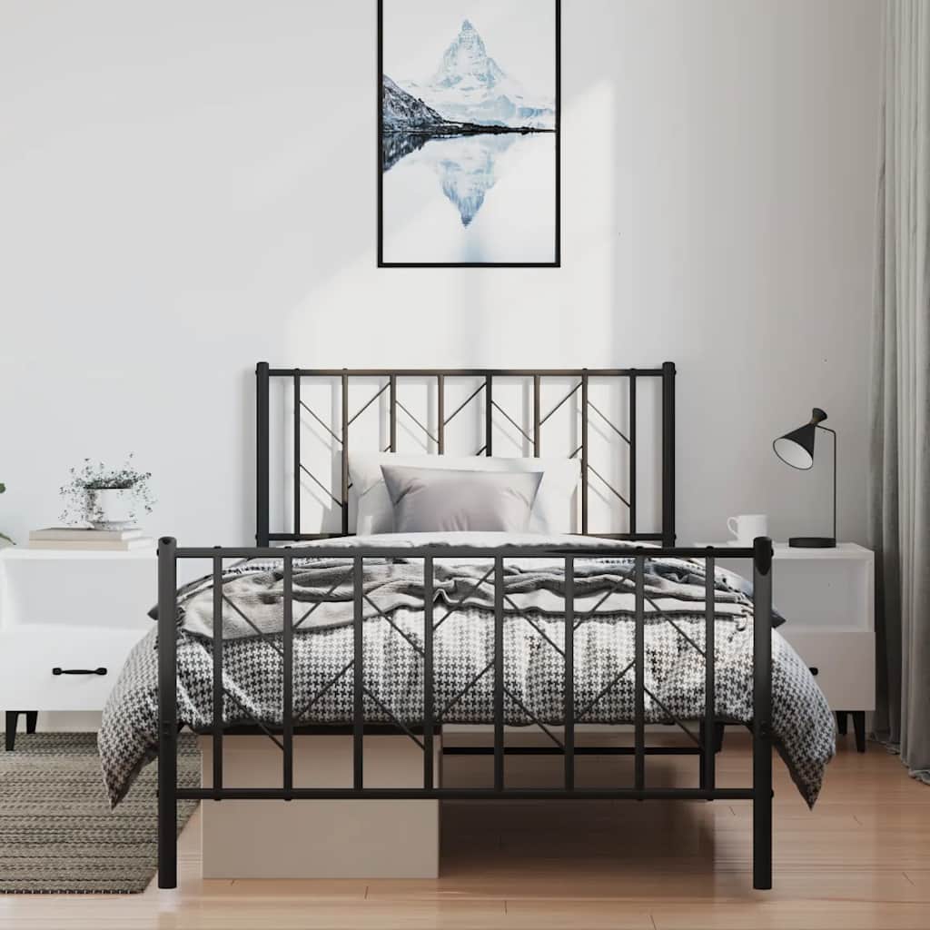 Bedframe met hoofd- en voeteneinde metaal zwart 100x200 cm is nu te koop bij PeponiXL, paradijselijk wonen!