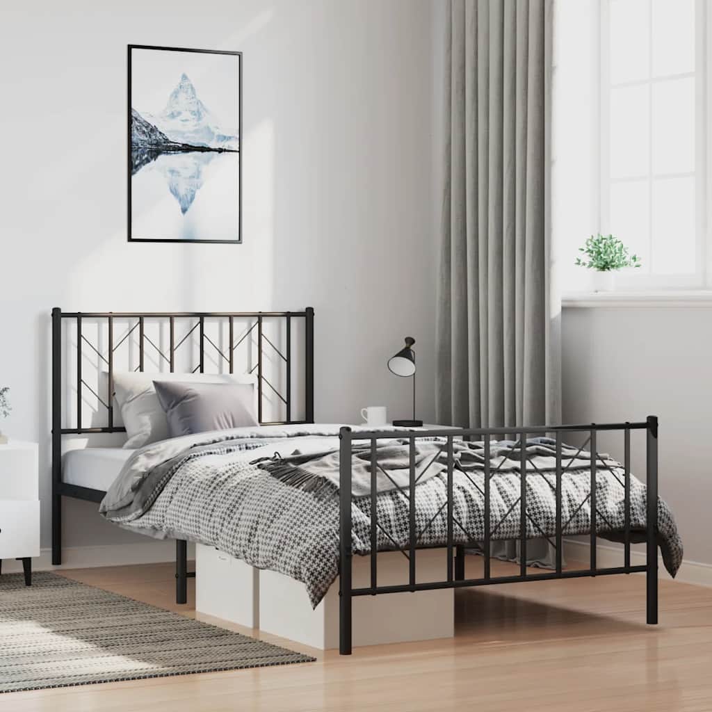 Bedframe met hoofd- en voeteneinde metaal zwart 100x200 cm is nu te koop bij PeponiXL, paradijselijk wonen!
