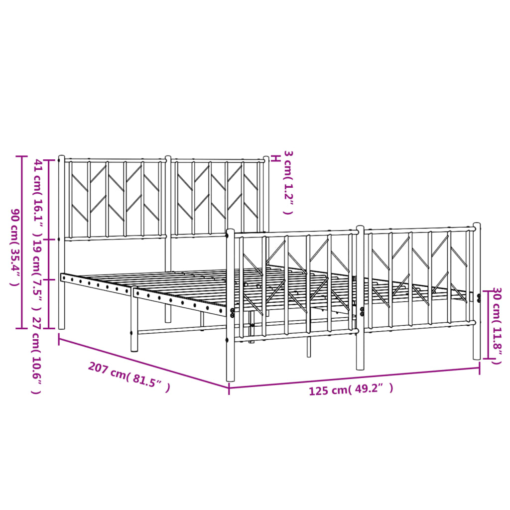 Bedframe met hoofd- en voeteneinde metaal zwart 120x200 cm is nu te koop bij PeponiXL, paradijselijk wonen!