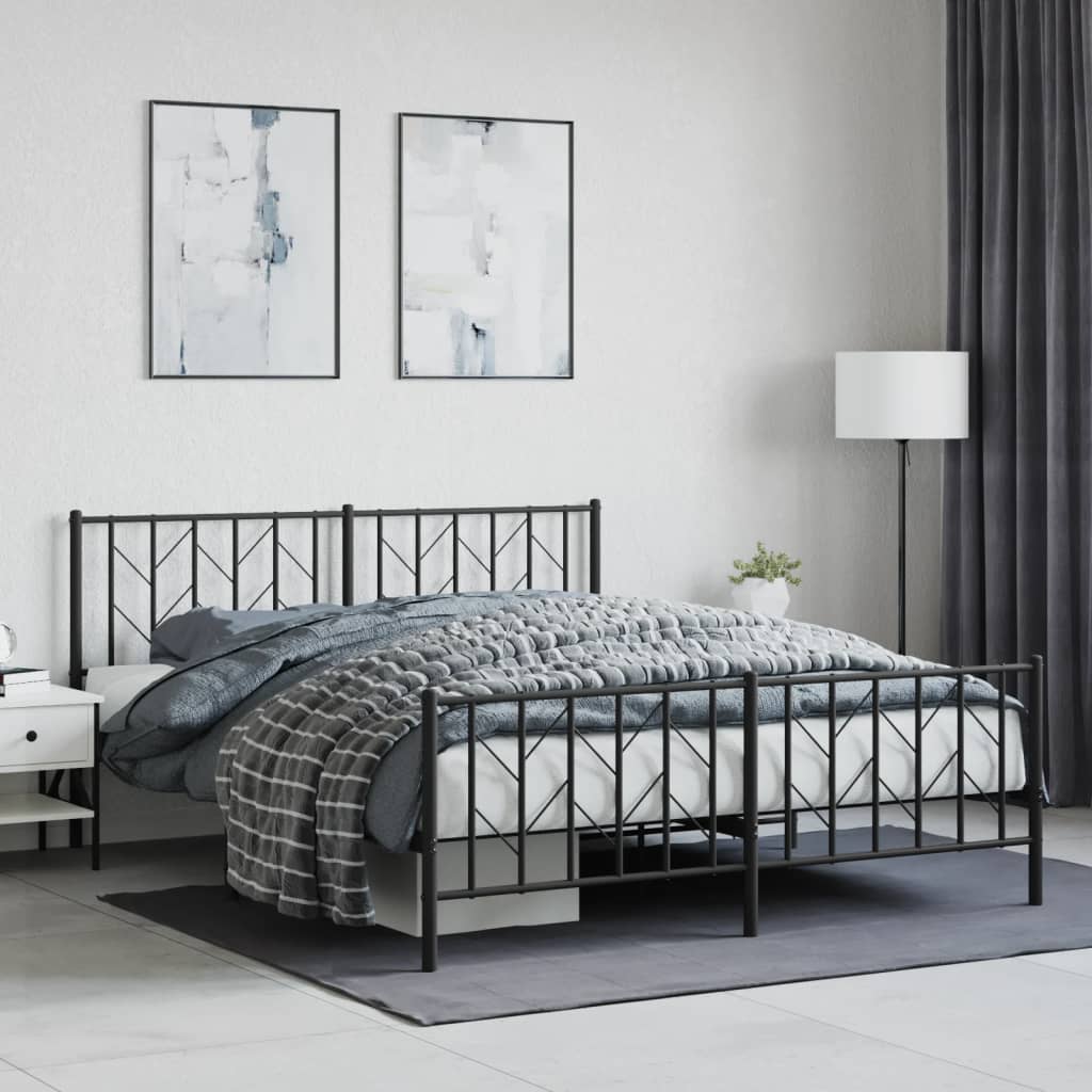 Bedframe met voetbord zonder matras metaal zwart 160x200 cm is nu te koop bij PeponiXL, paradijselijk wonen!