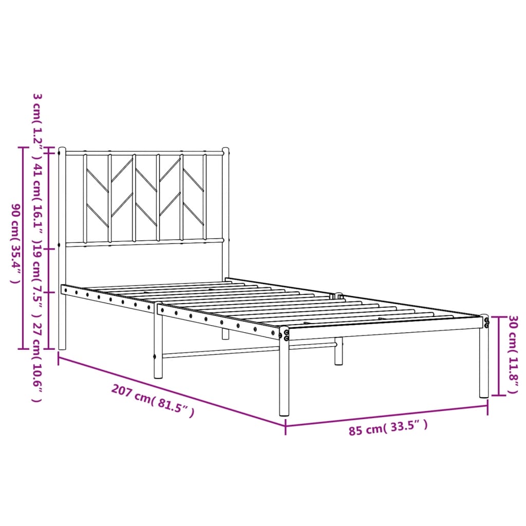 Bedframe met hoofdbord metaal wit 80x200 cm is nu te koop bij PeponiXL, paradijselijk wonen!