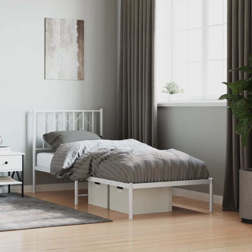 Bedframe met hoofdbord metaal wit 80x200 cm is nu te koop bij PeponiXL, paradijselijk wonen!