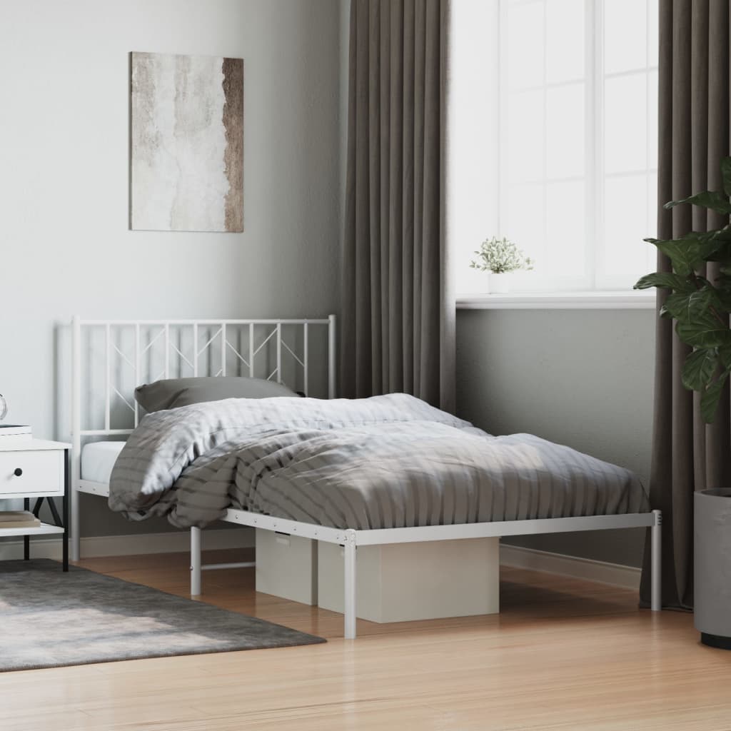 Bedframe met hoofdbord metaal wit 107x203 cm is nu te koop bij PeponiXL, paradijselijk wonen!