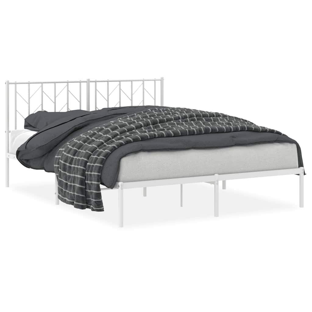 Bedframe met hoofdbord metaal wit 150x200 cm is nu te koop bij PeponiXL, paradijselijk wonen!