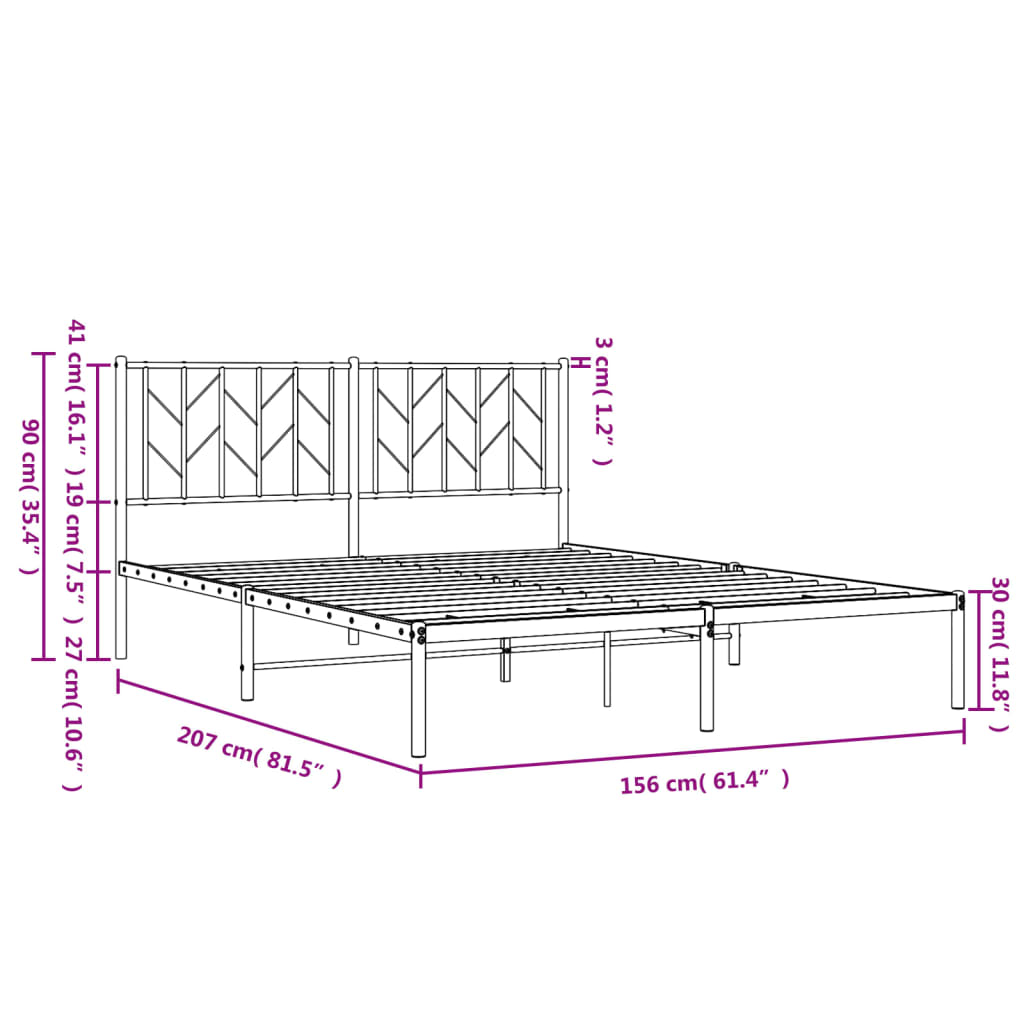 Bedframe met hoofdbord metaal wit 150x200 cm is nu te koop bij PeponiXL, paradijselijk wonen!