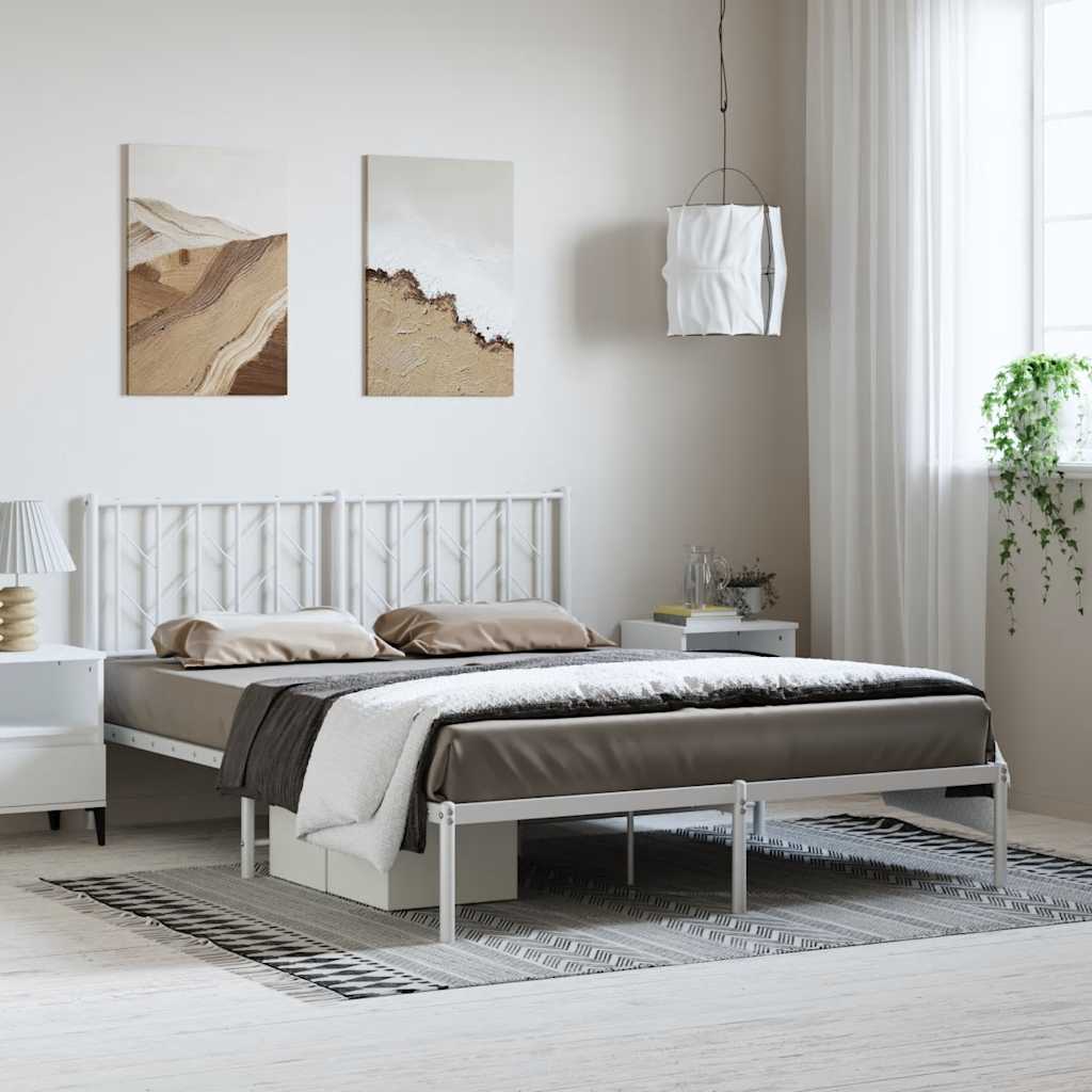 Bedframe met hoofdbord metaal wit 150x200 cm is nu te koop bij PeponiXL, paradijselijk wonen!