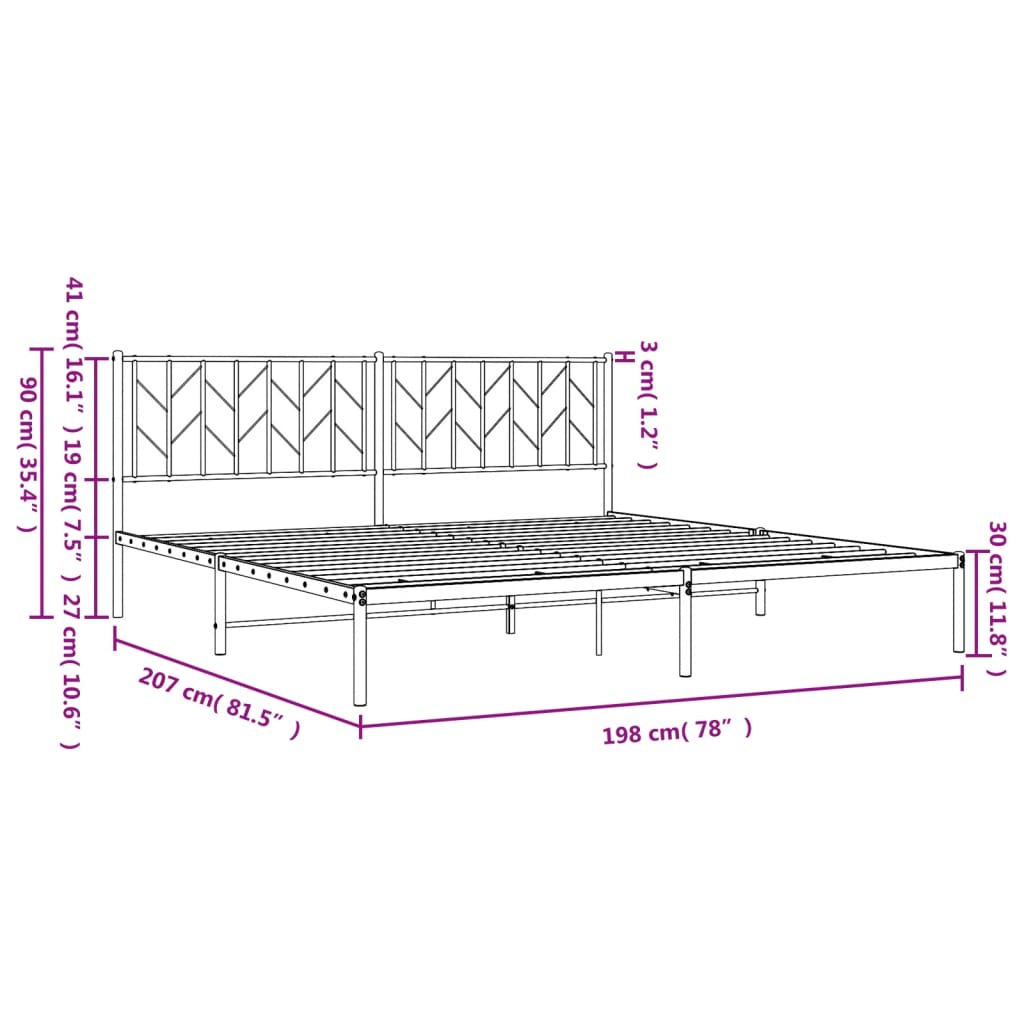 Bedframe met hoofdbord metaal wit 193x203 cm is nu te koop bij PeponiXL, paradijselijk wonen!