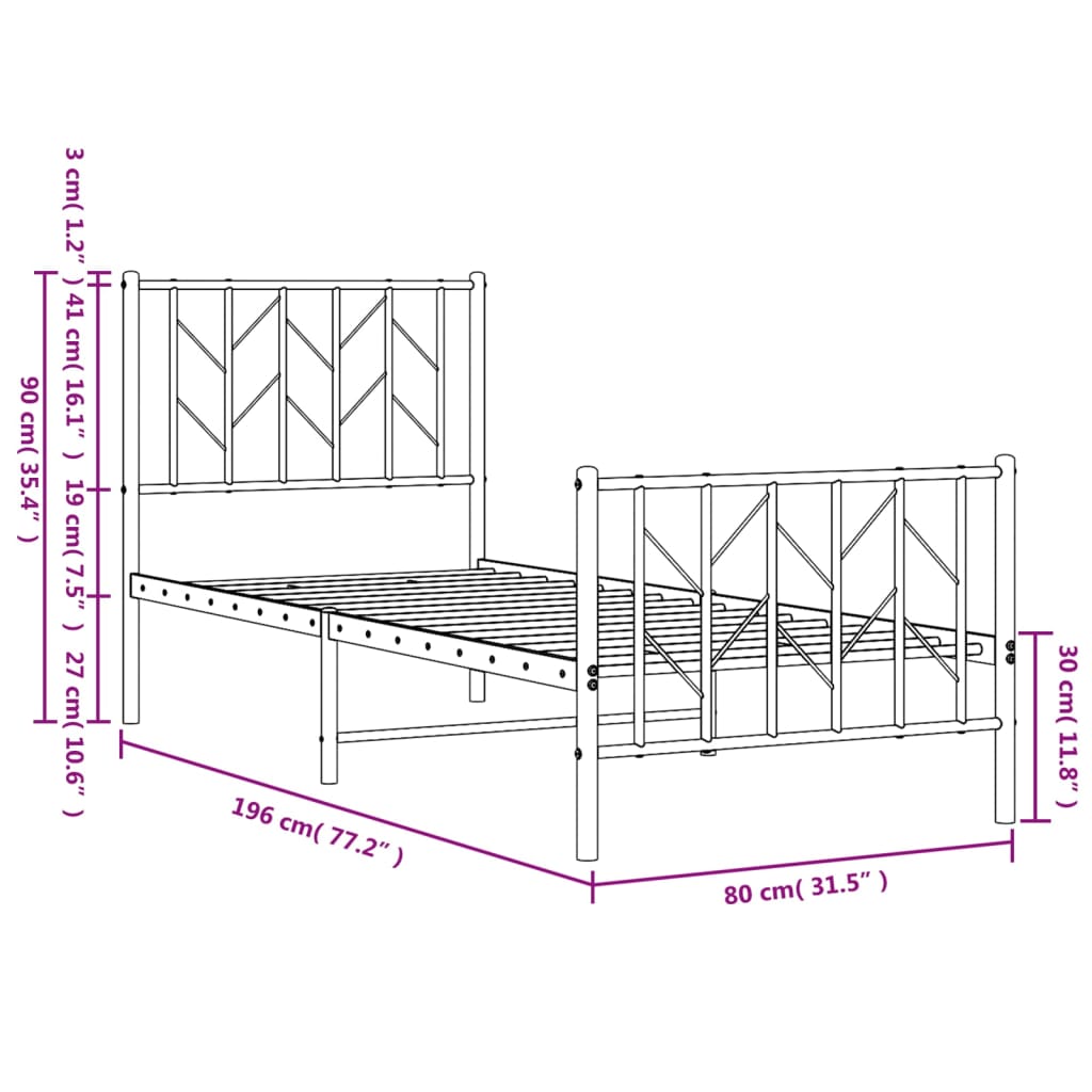 Bedframe met hoofd- en voeteneinde metaal wit 75x190 cm is nu te koop bij PeponiXL, paradijselijk wonen!