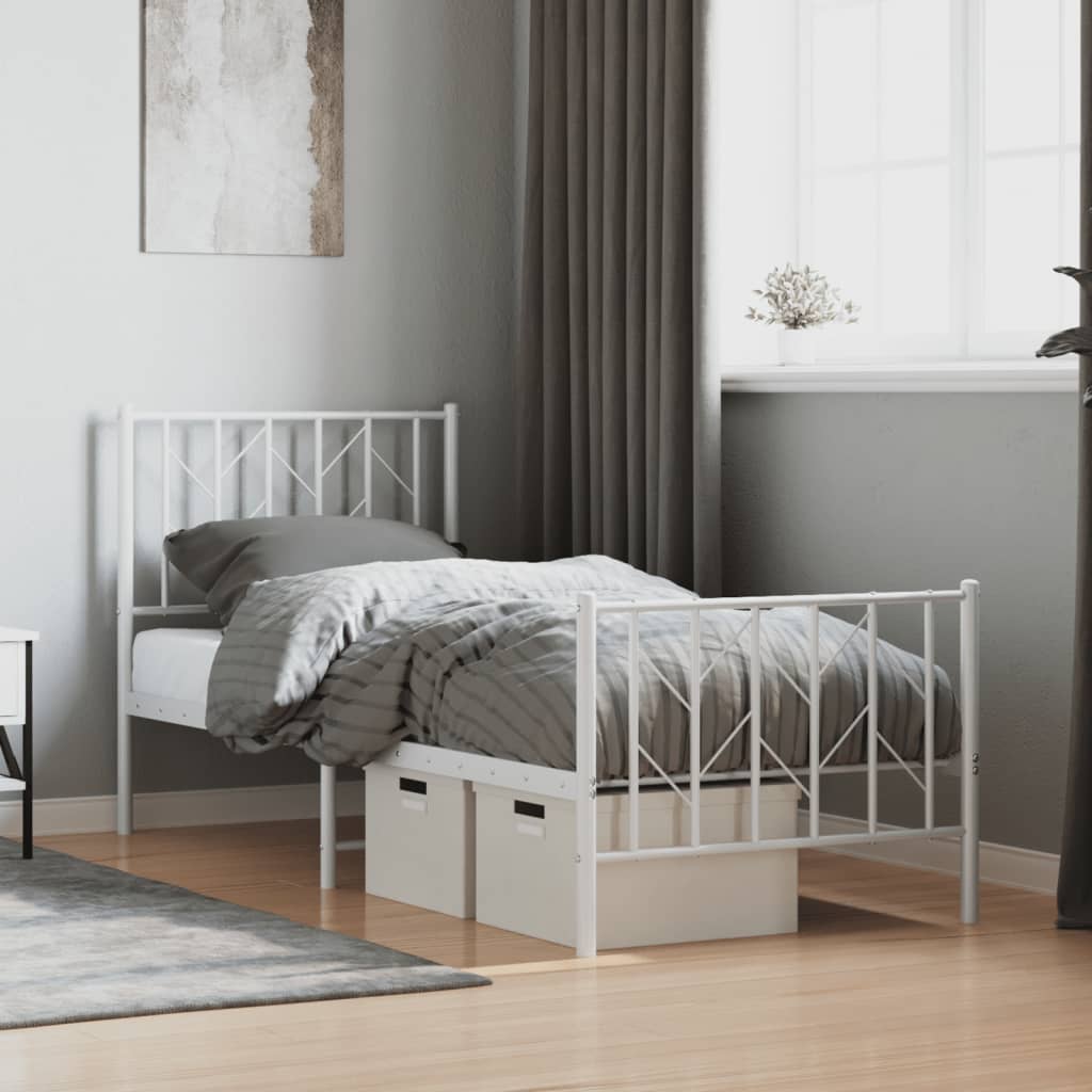 Bedframe met hoofd- en voeteneinde metaal wit 75x190 cm is nu te koop bij PeponiXL, paradijselijk wonen!