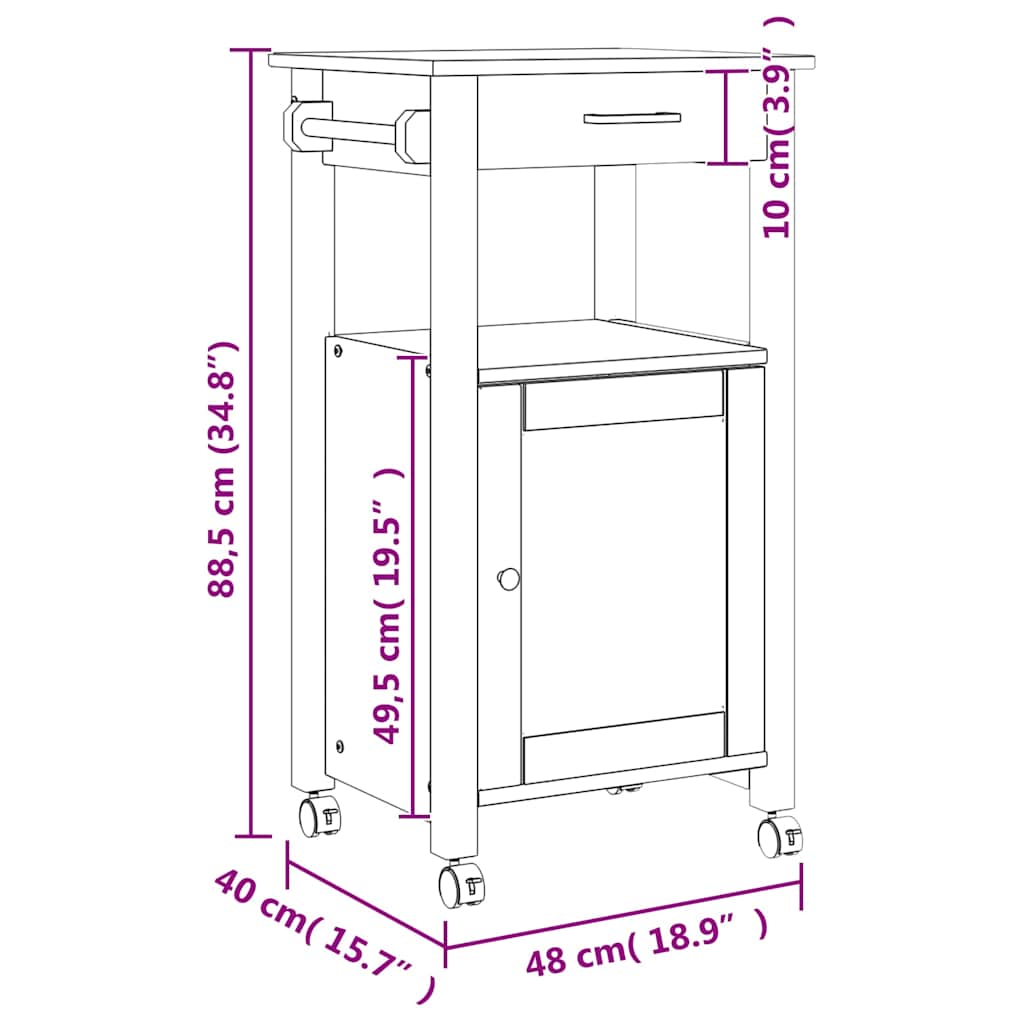 Keukentrolley MONZA 48x40x88,5 cm massief grenenhout is nu te koop bij PeponiXL, paradijselijk wonen!