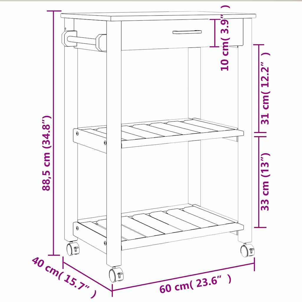 Keukentrolley MONZA 60x40x88,5 cm massief grenenhout is nu te koop bij PeponiXL, paradijselijk wonen!