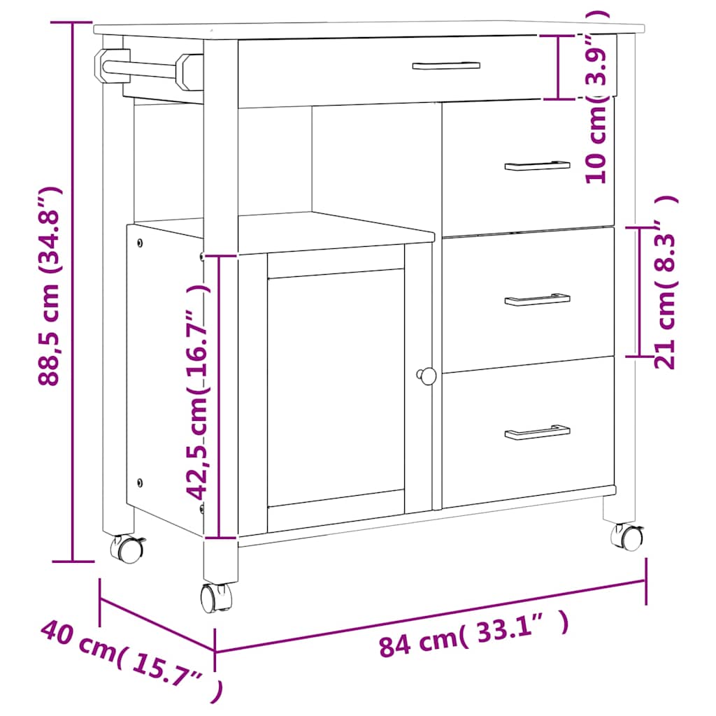 Keukentrolley MONZA 84x40x88,5 cm massief grenenhout is nu te koop bij PeponiXL, paradijselijk wonen!
